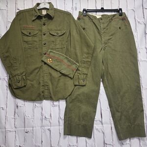 Vintage 1950's Boy‎ Scouts Of America Sanforized Uniform Green Shirt Pants Hat
